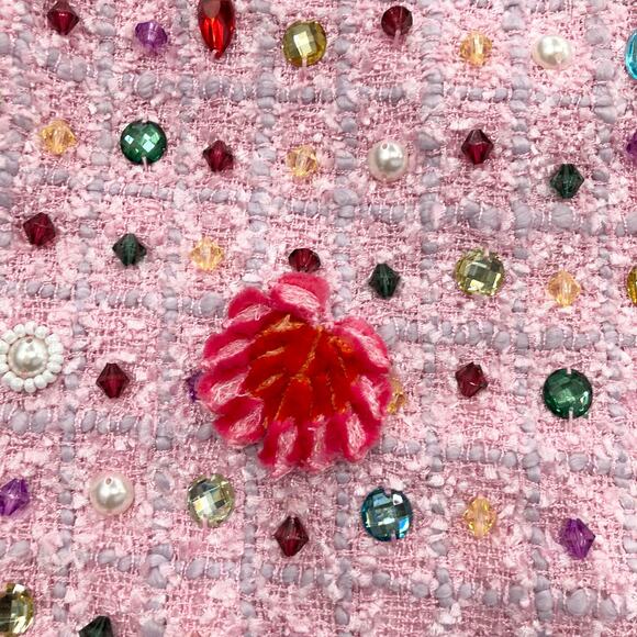 NWT RICH FASHION Dress L Pink Tweed Boucle Jeweled&Beaded-All-Over A-Line Knee - Picture 7 of 8